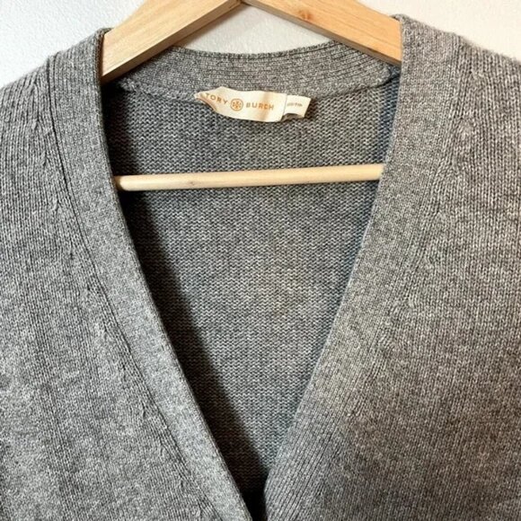 Tory Burch Wool & Cashmere Blend V-Neck Cardigan Sweater in Gray Size XXS - Picture 4 of 13